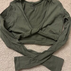Garage Green Ribbed Long Sleeve Crop Top